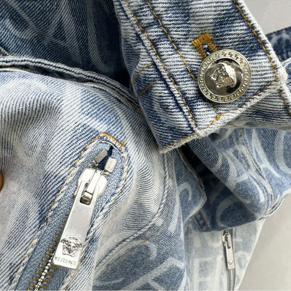Versace Light Blue Logo-Printed Strapless Denim Mini Dress - Picture 9 of 9